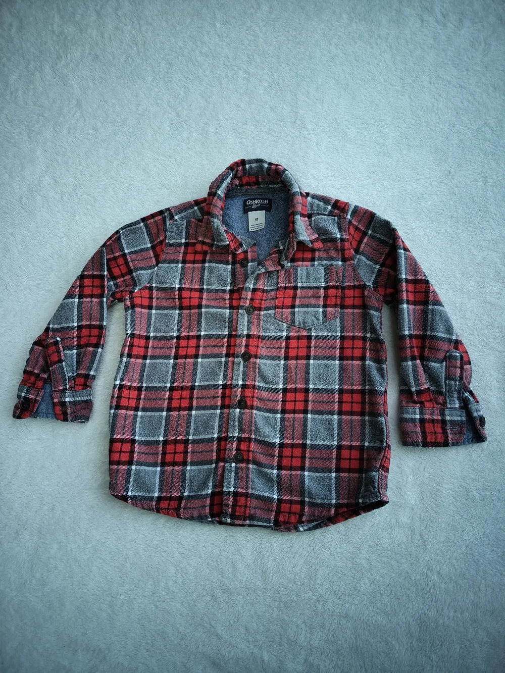 OshKosh B'gosh Red and Gray Plaid Button-Down Shirt
